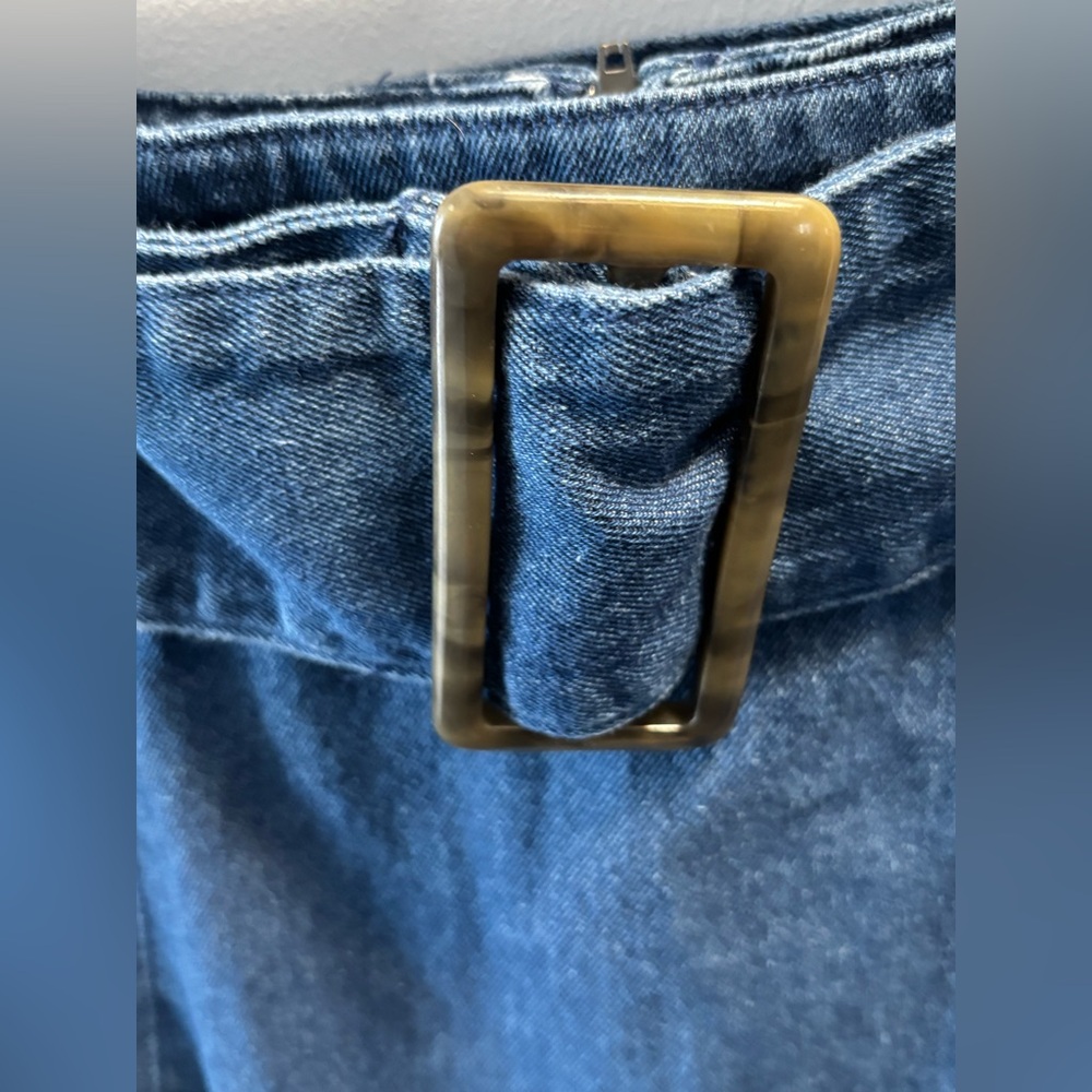 Who What Wear A-Line Blue Denim Skirt Size 10 Removable Belt Pockets Back Zipper - Picture 5 of 9